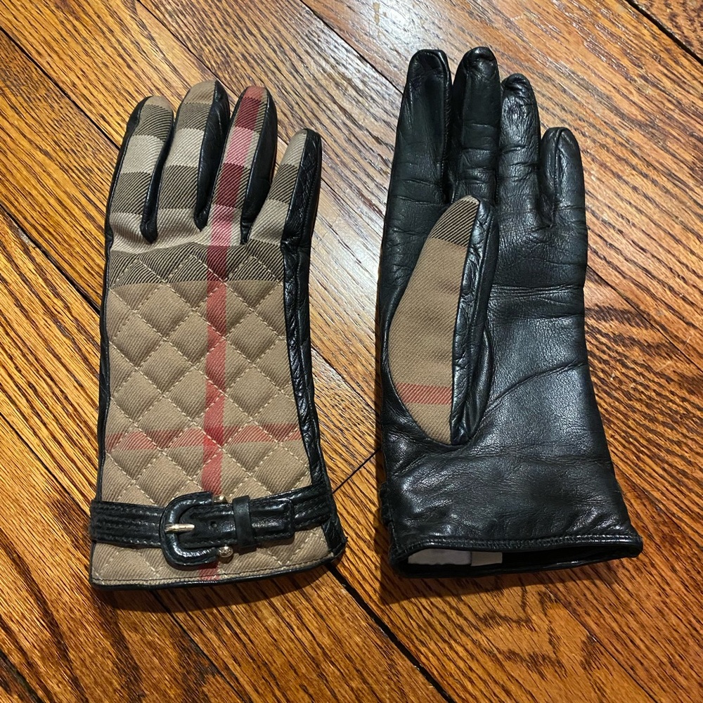 Burberry Plaid and Leather Gloves